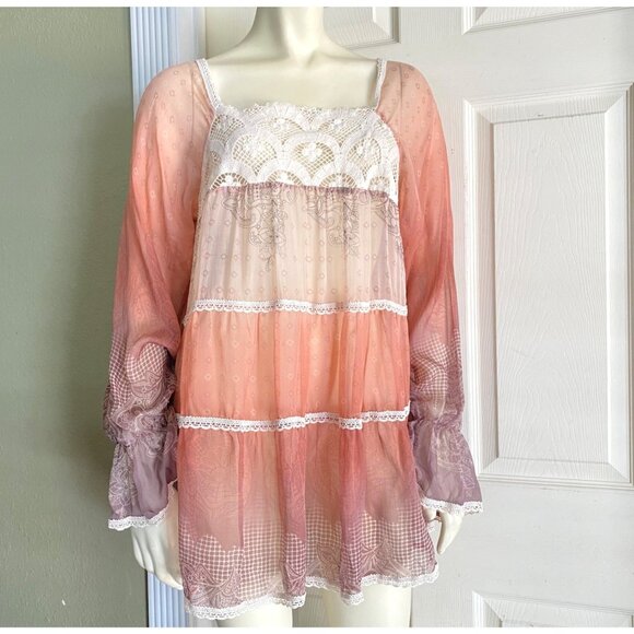 size S 4 Love & Liberty Johnny Was sheer relaxed loose fit tunic boho silk blous - Picture 1 of 10